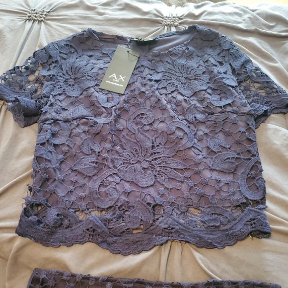 AX Paris Women's short sleeve crochet 2 piece navy dress - Picture 5 of 10